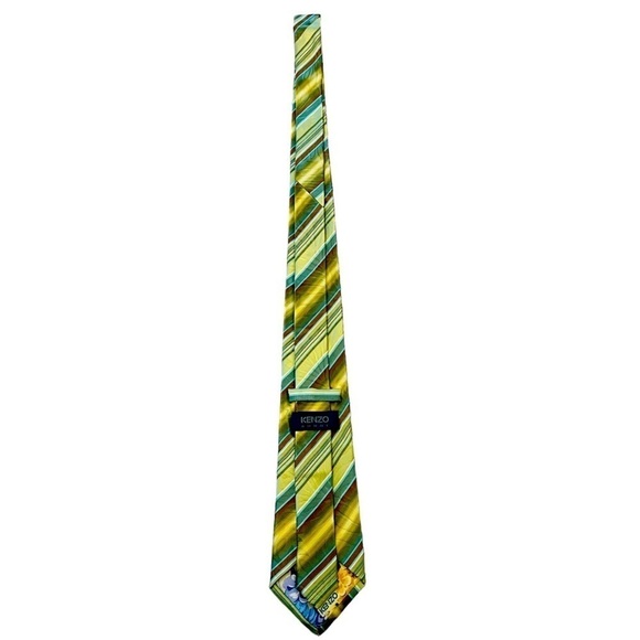 KENZO Textured 100% Silk Green Yellow Neck Tie - Picture 4 of 10